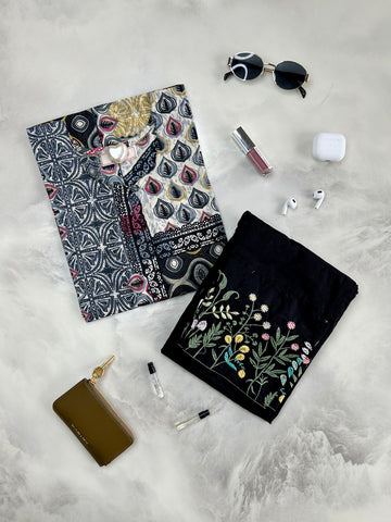 Printed Straight Kurta With Embroidered Pant