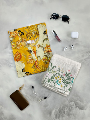 Printed Straight Cotton Kurta With Embroidery Pant