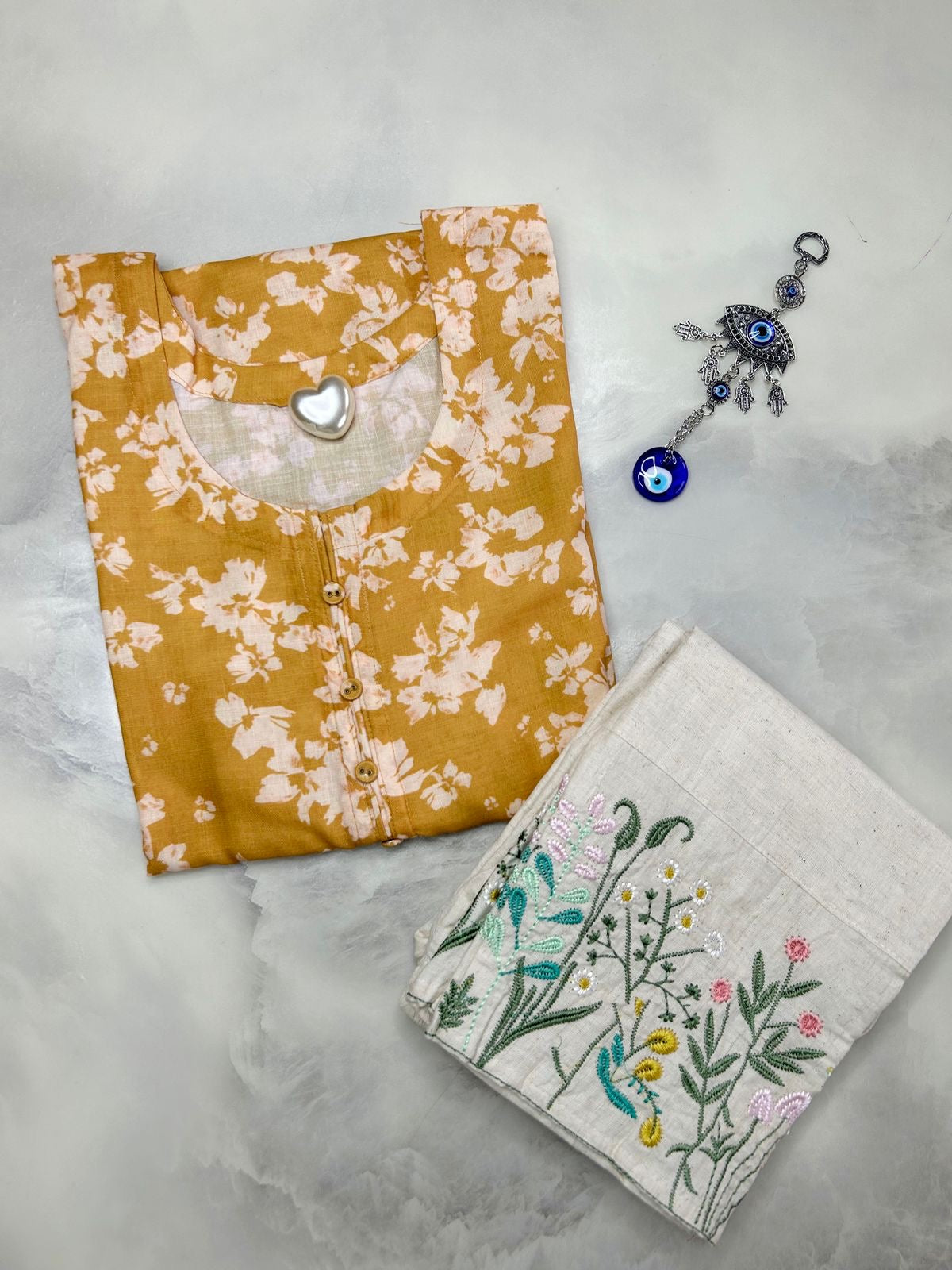 Printed Cotton Kurta With Embroidered Pant