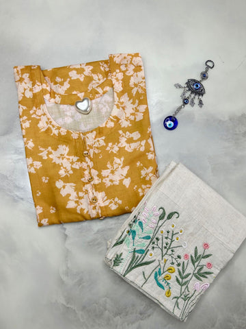 Printed Cotton Kurta With Embroidered Pant