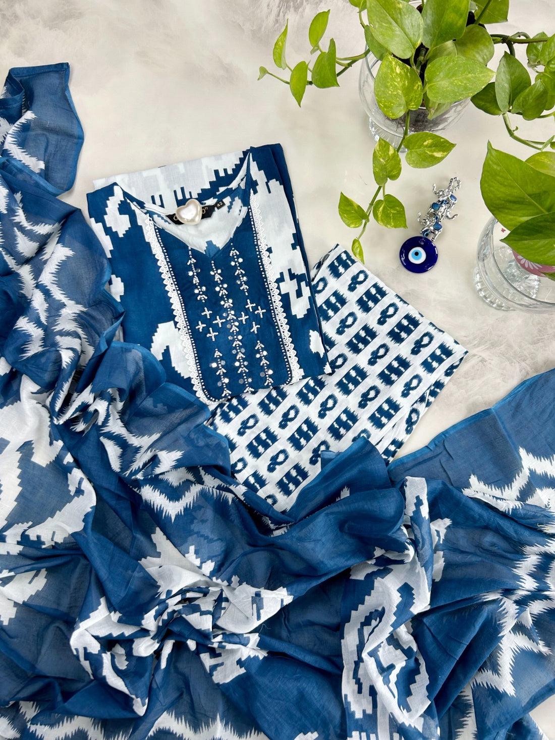 Printed Cotton Straight Dupatta Set