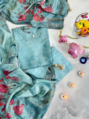 Embroidered Straight Dupatta Set