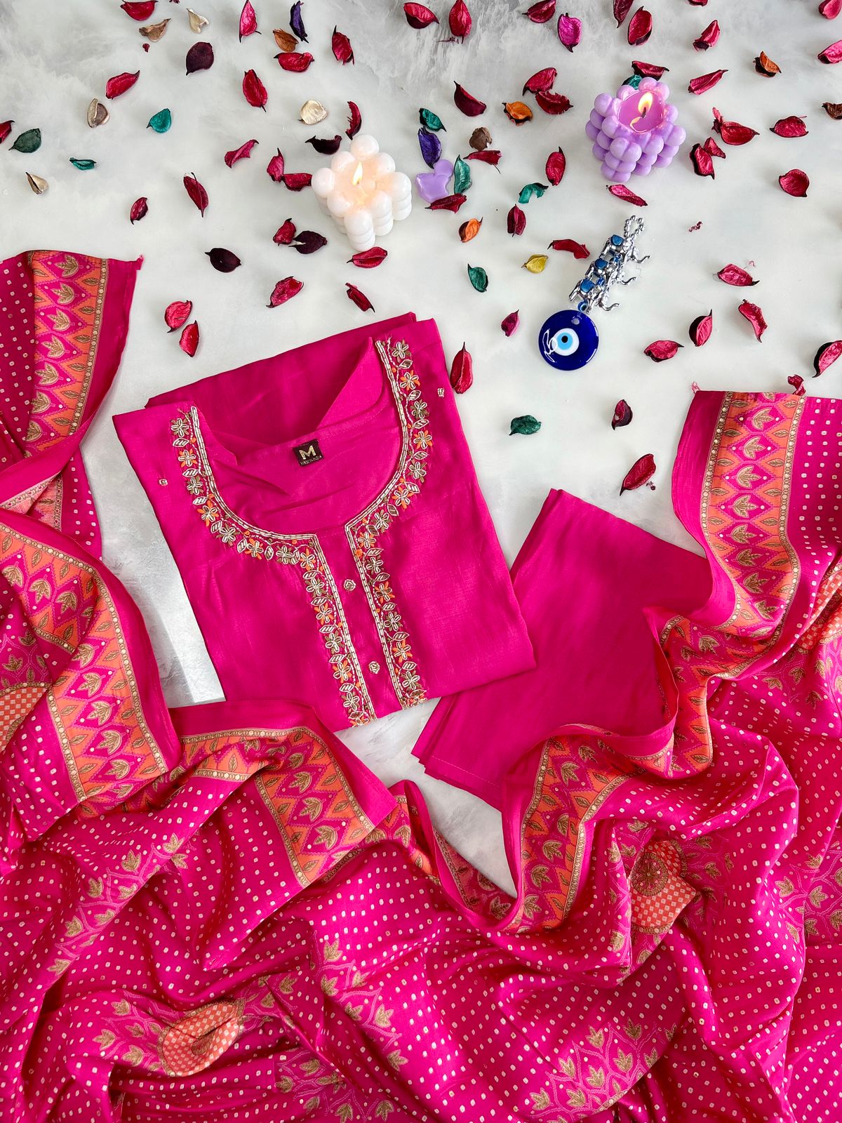Embroidered Muslin Straight Dupatta Set