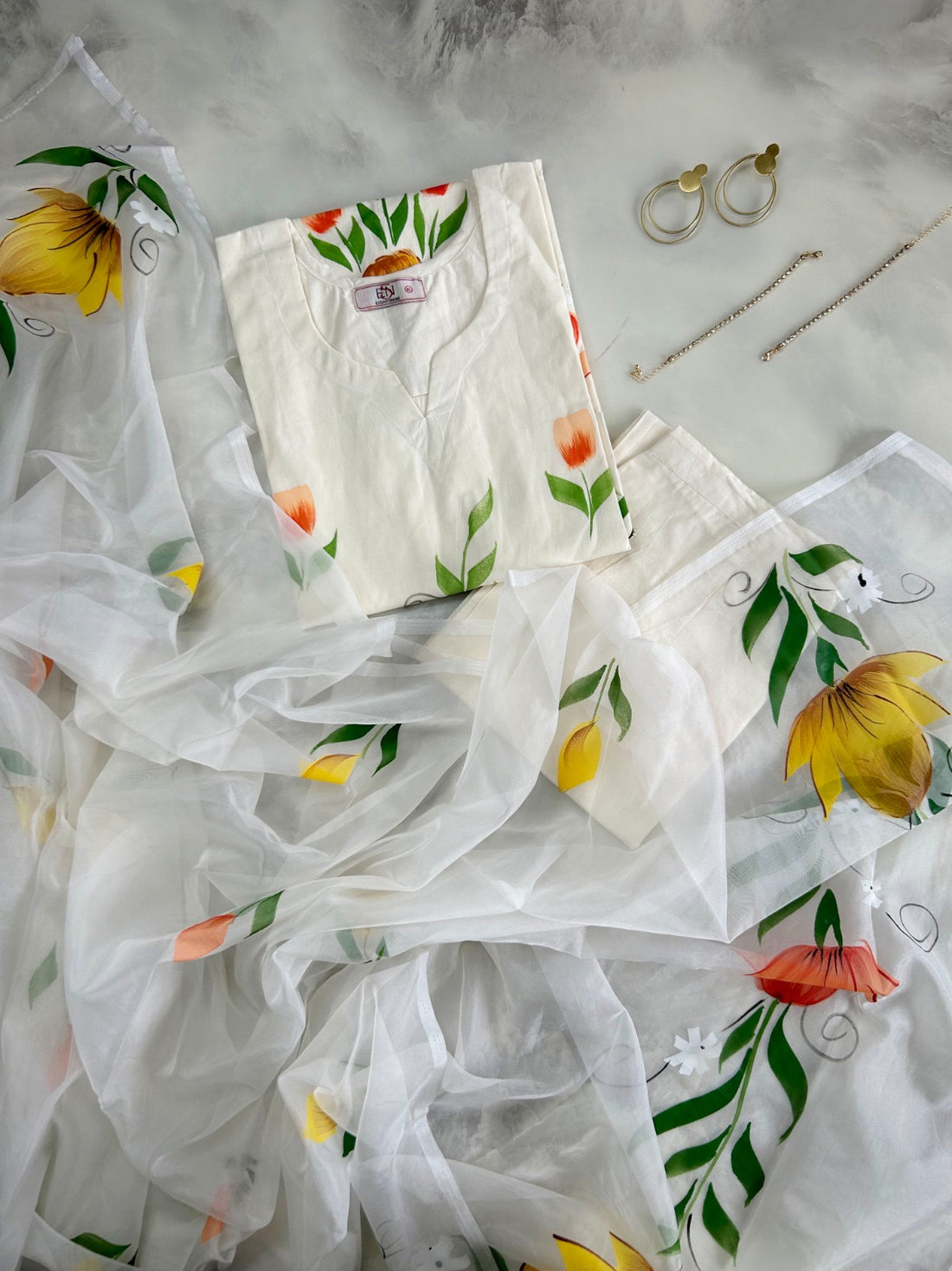 Hand painted Pure Cotton Dupatta Set