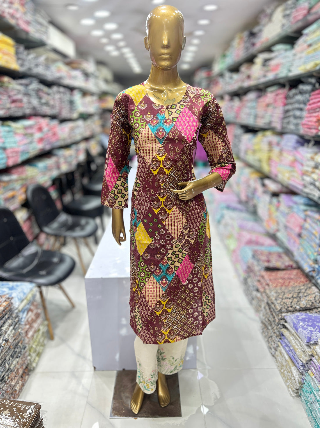 Printed Straight Kurta With Embroidered Pant