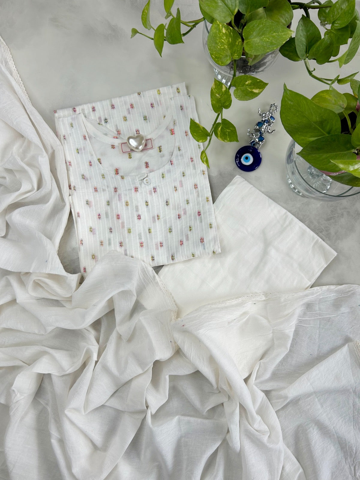 Pintuck Straight Cotton Dupatta Set