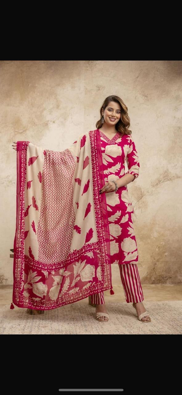 Printed Straight Dupatta Set