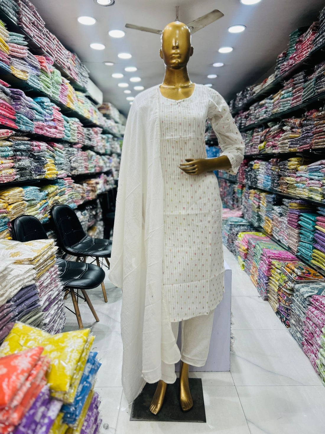 Pintuck Straight Cotton Dupatta Set