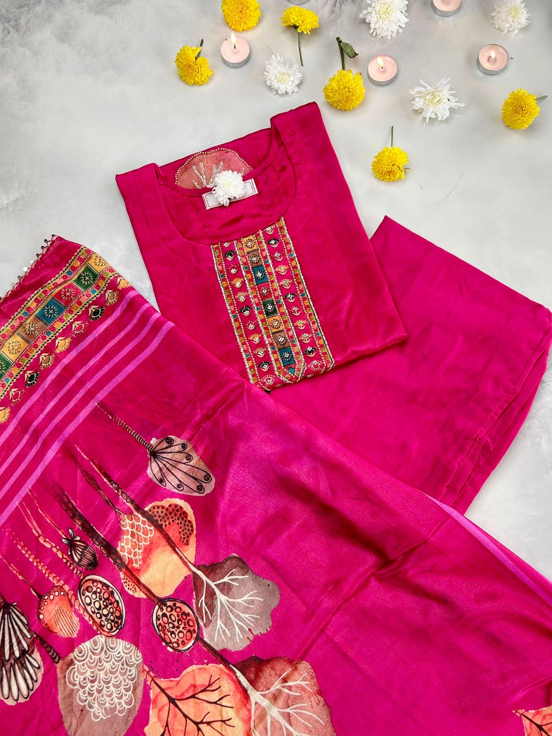 Embroidered Straight Dupatta set