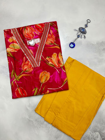 Printed Cotton Kurta With Straight Pant