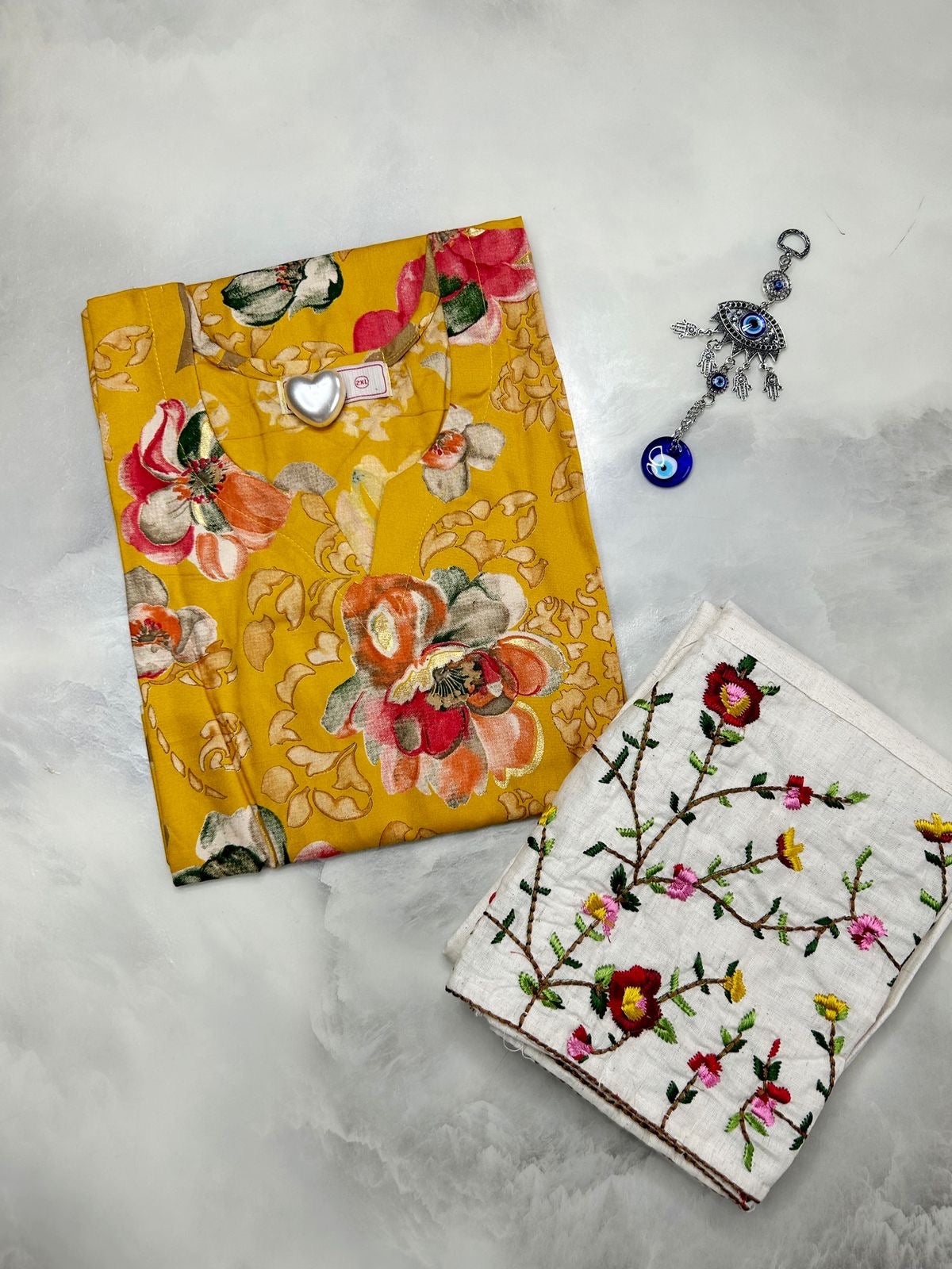 Printed Cotton Kurta With Embroidered Pant