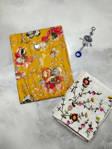 Printed Cotton Kurta With Embroidered Pant
