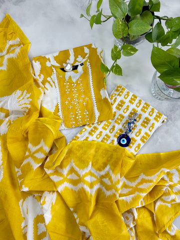 Printed Cotton Straight Dupatta Set