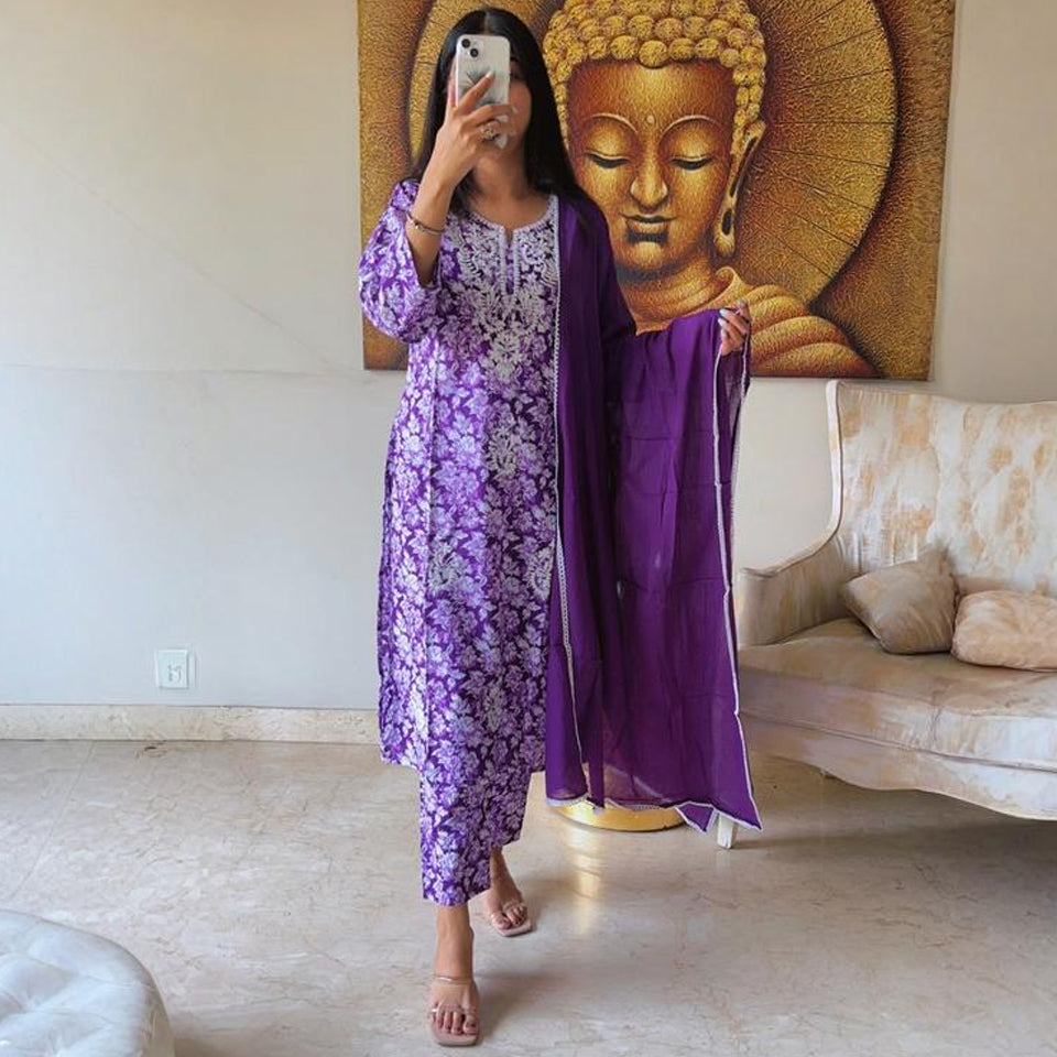 Embroidered straight Dupatta Set