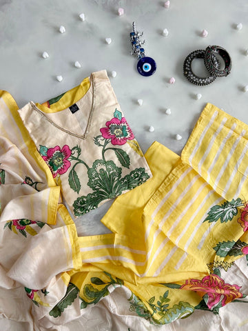 Embroidered Crepe Straight Dupatta Set