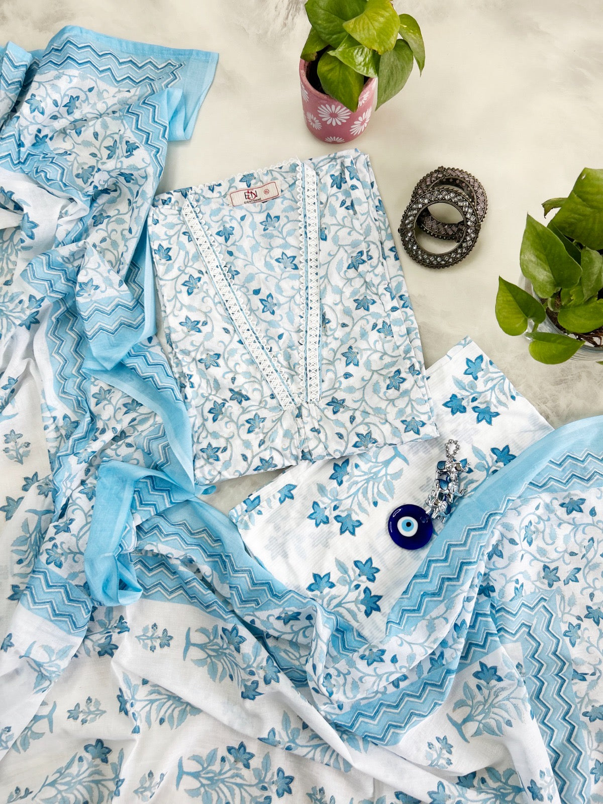 Printed Cotton A-line Dupatta set